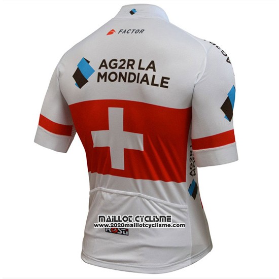2018 Maillot Ciclismo Ag2r La Mondiale Champion Suisse Manches Courtes et Cuissard